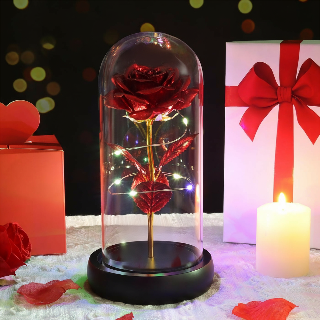 🟨Künstliche Rose aus Goldfolie und konservierte Blume