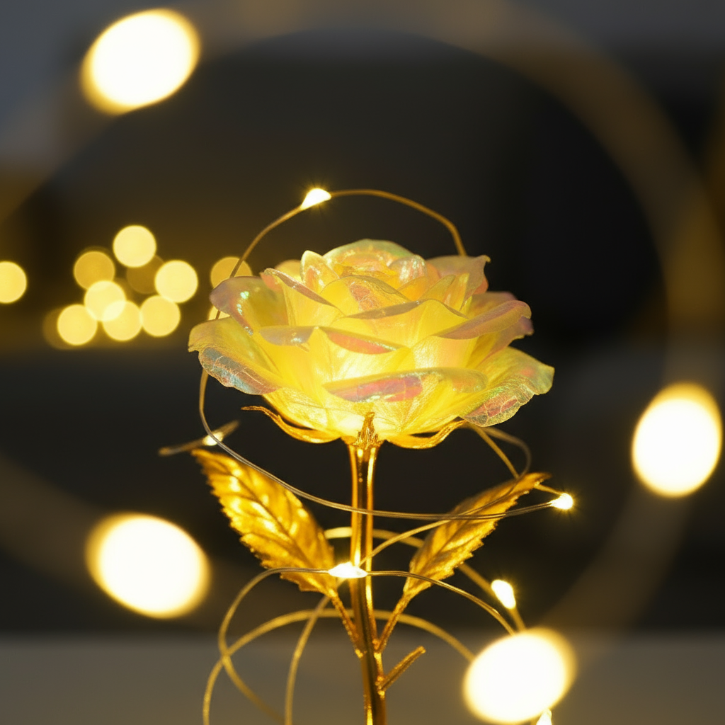 🟨Künstliche Rose aus Goldfolie und konservierte Blume
