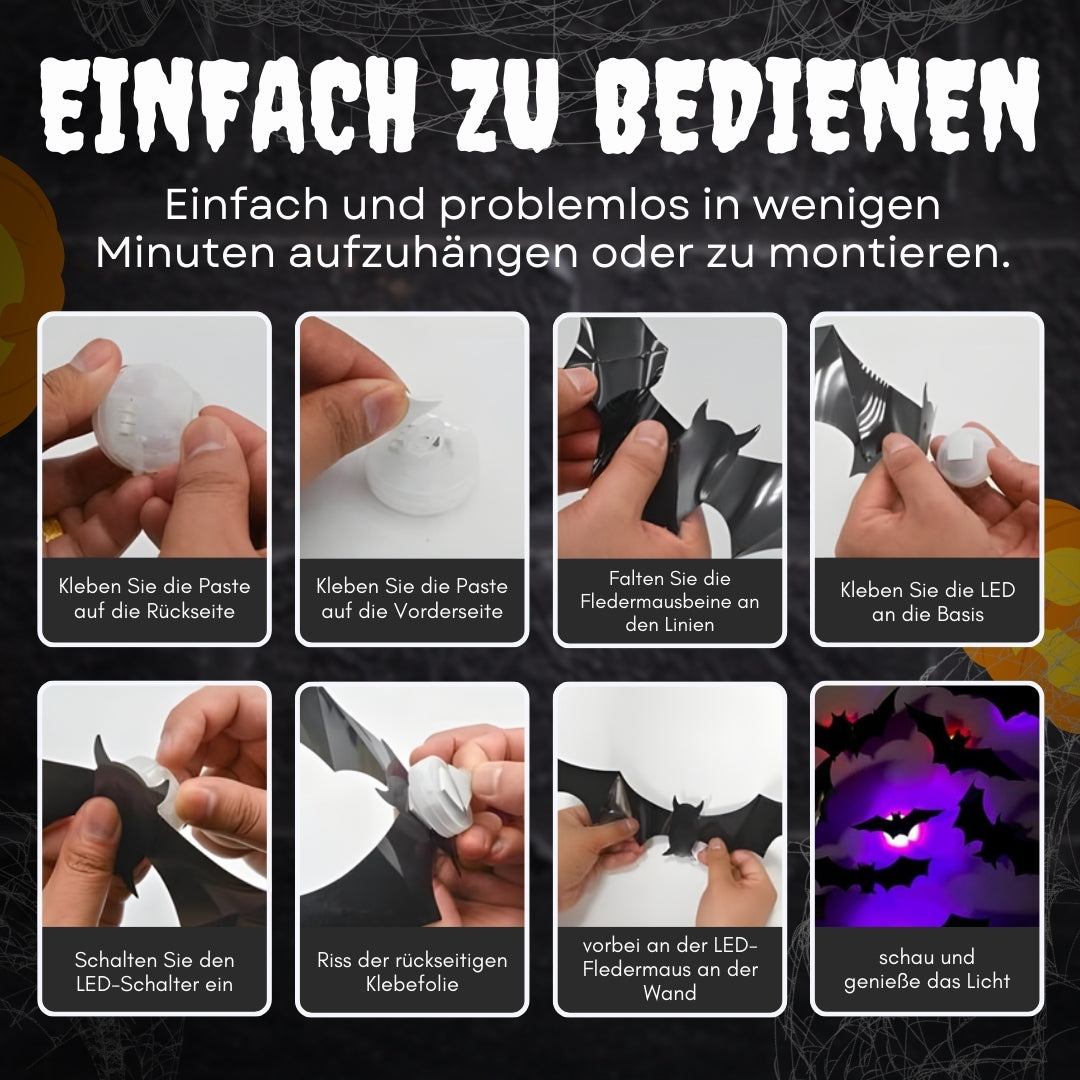 🟨🔥 Letzter Tag 50 % Rabatt 🔥Limitierte Auflage: 30 Stück Halloween 3D-beleuchtete Fledermäuse