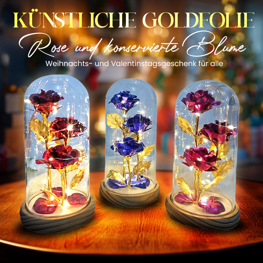 🟨Künstliche Rose aus Goldfolie und konservierte Blume