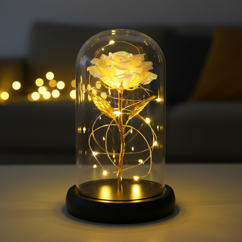 🟨Künstliche Rose aus Goldfolie und konservierte Blume
