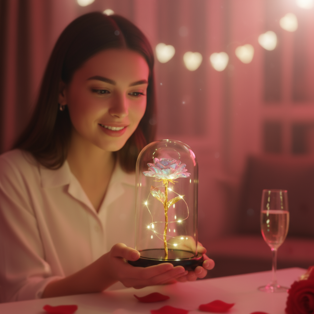 🟨Künstliche Rose aus Goldfolie und konservierte Blume