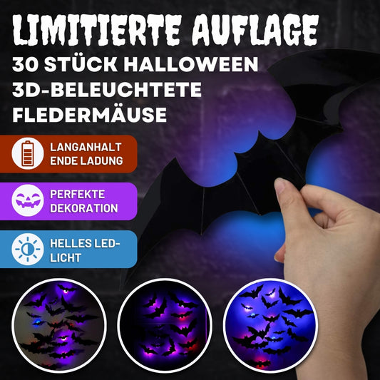 🟨🔥 Letzter Tag 50 % Rabatt 🔥Limitierte Auflage: 30 Stück Halloween 3D-beleuchtete Fledermäuse
